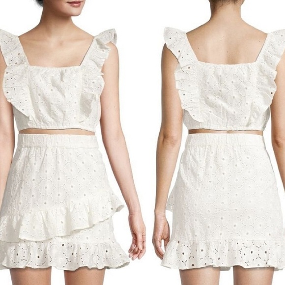 7 For All Mankind Eyelet Lace Embroidered Crop Top White Tank Top Size XS EUC - Picture 3 of 16